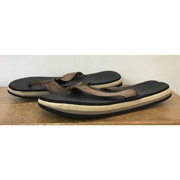 Vtg 70s 80s Suede Nylon Brown Layered Foam Flip Flops Sandals 6 Mens 8.5 Wmns 39 main image 4
